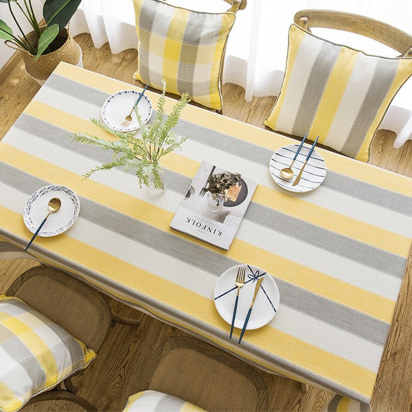 Yellow Stripe Cotton and Linen Tablecloths, Rectangular Tablecloth for Oval Table, Kitchen Rectangular Table Covers, Modern Table Cloths for Dining Room-Grace Painting Crafts
