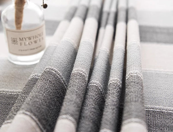 Rectangular Table Covers for Coffee Table, Modern Table Cloths for Dining Room, Gray Stripe Rectangular Tablecloth for Oval Table, Cotton and Linen Tablecloths-Grace Painting Crafts