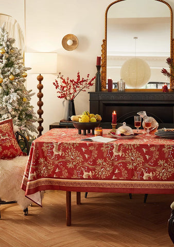 Long Modern Rectangular Tablecloth for Dining Room Table, Forest Deer Red Table Covers, Square Tablecloth for Kitchen, Extra Large Tablecloth for Round Table-Grace Painting Crafts