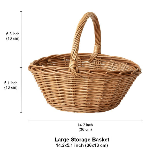Large Picnic Food Basket with Handle, Lovely Willow Weaving Baskets for Vegetable, Natural Hand-woven Wicker Storage Basket, Natural Fruit Basket, Kitchen Storage Baskets-Grace Painting Crafts