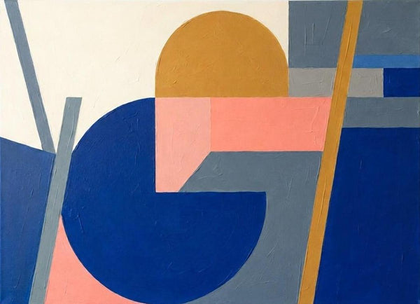 Royal Blue, Mustard Yellow, Coral Pink Colors, Geometric Pattern Contemporary Art Paintings for Mid-Century Modern Decor-Grace Painting Crafts