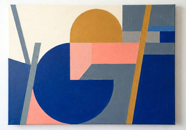Royal Blue, Mustard Yellow, Coral Pink Colors, Geometric Pattern Contemporary Art Paintings for Mid-Century Modern Decor-Grace Painting Crafts