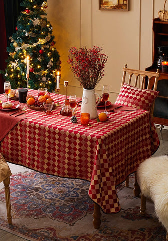 Modern Rectangle Tablecloth for Dining Room Table, Red Checked Table Cloth, Square Tablecloth for Round Table-Grace Painting Crafts