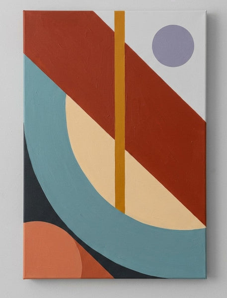 Large Abstract Paintings, Oversized Modern Canvas Wall Art, Terracotta Red, Slate Blue, Cream Beige Colors, Geometric Pattern Modern Artwork-Grace Painting Crafts