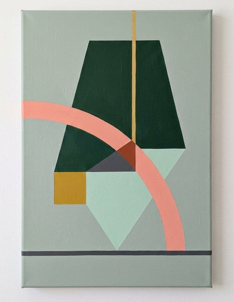 Original Abstract Paintings, Dark Green, Light Sega Green, Pinkish Coral Colors, Geometric Pattern Modern Canvas Artwork-Grace Painting Crafts