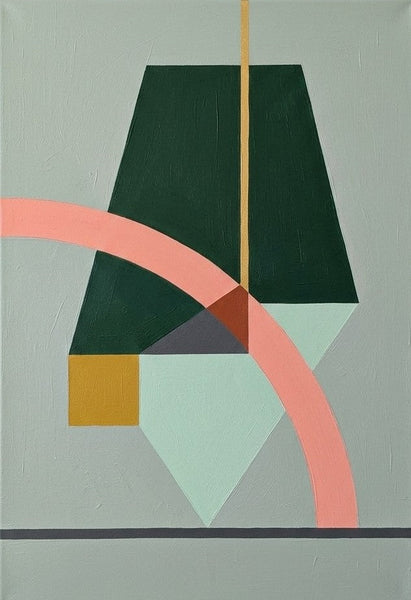 Dark Green, Light Sega Green, Pinkish Coral Colors, Geometric Pattern Modern Canvas Artwork, Original Abstract Paintings-Grace Painting Crafts
