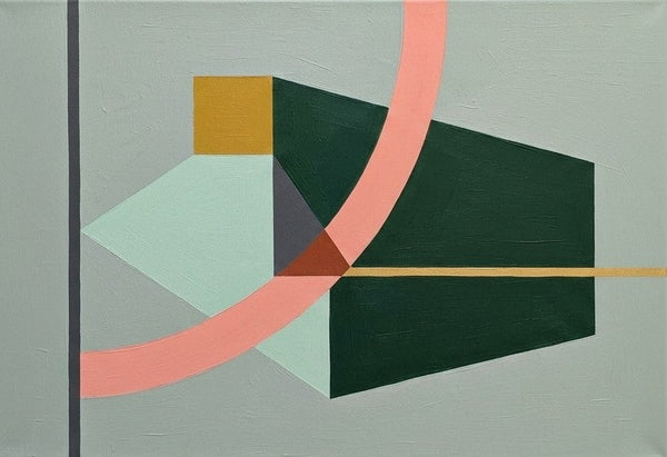 Dark Green, Light Sega Green, Pinkish Coral Colors, Geometric Pattern Modern Canvas Artwork, Original Abstract Paintings-Grace Painting Crafts