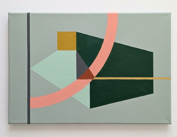 Dark Green, Light Sega Green, Pinkish Coral Colors, Geometric Pattern Modern Canvas Artwork, Original Abstract Paintings-Grace Painting Crafts