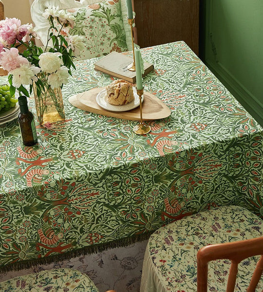 Green Flower Pattern Tablecloth for Home Decoration, Large Square Tablecloth for Round Table, Extra Large Rectangle Tablecloth for Dining Room Table-Grace Painting Crafts