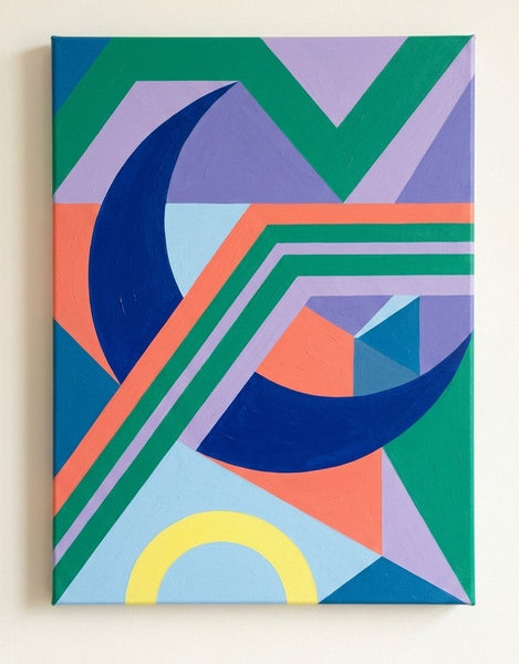 Large Abstract Paintings, Royal Blue, Light Purple, Emerald Green Colors, Geometric Contemporary Art for Bauhaus Modern Decor-Grace Painting Crafts
