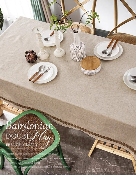 Large Rectangle Table Cover for Dining Room Table, Modern Table Cloth, Cotton and Linen Tablecloth for Home Decoration, Square Tablecloth for Round Table-Grace Painting Crafts