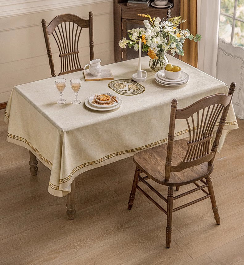 Cream Color Table Cover for Dining Room Table, French Style Tablecloth for Dining Table, Modern Rectangle Tablecloth for Oval Table-Grace Painting Crafts