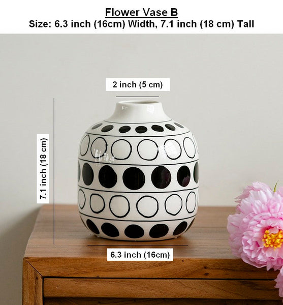 Small Flower Vases on Table, Ceramic Bud Vases, Black and White Polka Dot Flower Vase, Modern Porcelain Flower Vases, Handmade Water Holding Flower Vases-Grace Painting Crafts