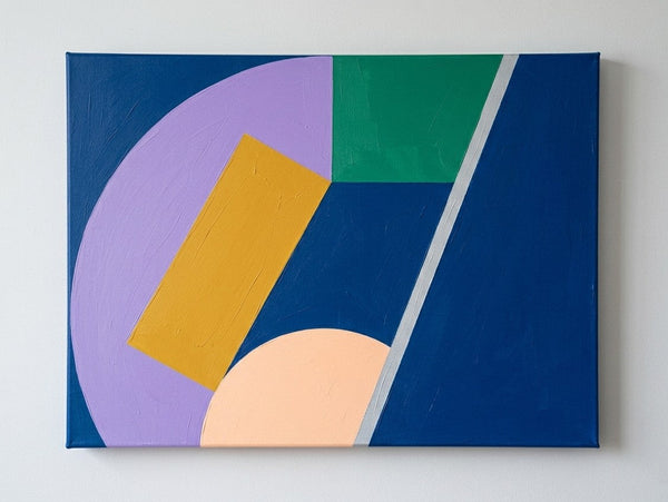 Original Paintings for Modernism Room Decor, Blue, Purple, Yellow Geometric Pattern Abtract Artwork, Contemporary Canvas Wall Art-Grace Painting Crafts
