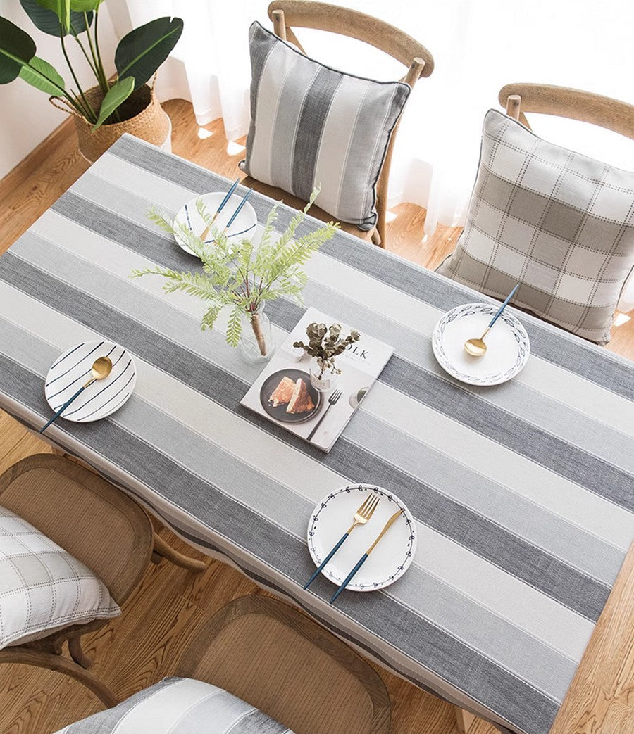 Gray Stripe Rectangular Tablecloth for Oval Table, Rectangular Table Covers for Coffee Table, Modern Table Cloths for Dining Room, Cotton and Linen Tablecloths-Grace Painting Crafts