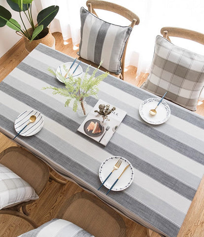 Gray Stripe Rectangular Tablecloth for Oval Table, Rectangular Table Covers for Coffee Table, Modern Table Cloths for Dining Room, Cotton and Linen Tablecloths-Grace Painting Crafts
