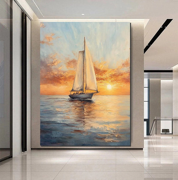 Simple Painting Ideas for Dining Room, Modern Acrylic Canvas Painting, Acrylic Painting on Canvas, Oversized Canvas Painting for Sale, Sail Boat Paintings-Grace Painting Crafts