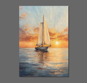 Simple Painting Ideas for Dining Room, Modern Acrylic Canvas Painting, Acrylic Painting on Canvas, Oversized Canvas Painting for Sale, Sail Boat Paintings-Grace Painting Crafts