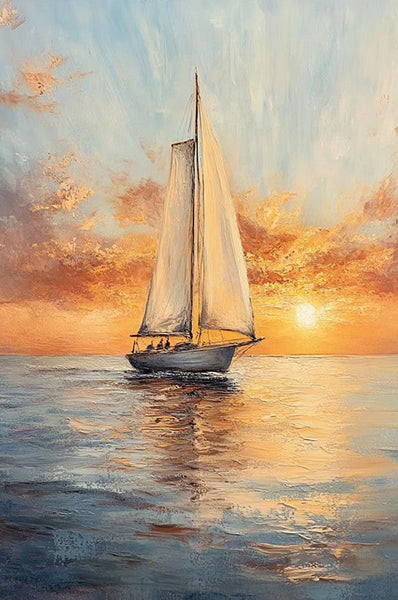 Simple Painting Ideas for Dining Room, Modern Acrylic Canvas Painting, Acrylic Painting on Canvas, Oversized Canvas Painting for Sale, Sail Boat Paintings-Grace Painting Crafts