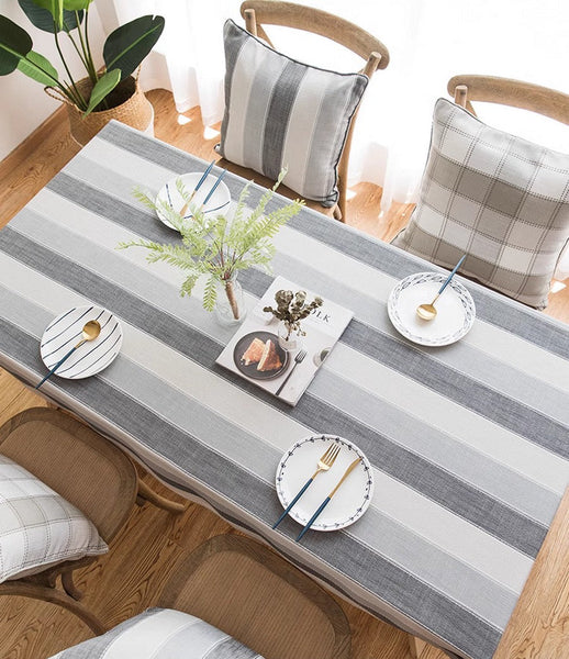 Rectangular Table Covers for Coffee Table, Modern Table Cloths for Dining Room, Gray Stripe Rectangular Tablecloth for Oval Table, Cotton and Linen Tablecloths-Grace Painting Crafts