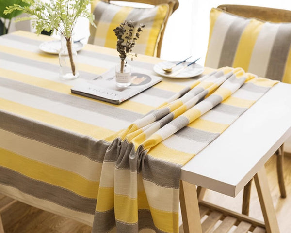 Yellow Stripe Cotton and Linen Tablecloths, Rectangular Tablecloth for Oval Table, Kitchen Rectangular Table Covers, Modern Table Cloths for Dining Room-Grace Painting Crafts