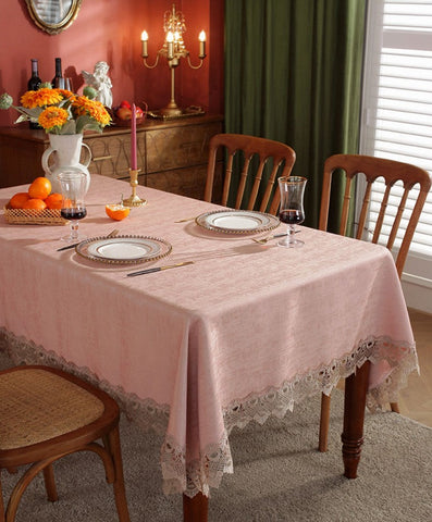 Modern Pink Table Cover for Dining Room Table, Lace Tablecloth for Home Decoration, Large Modern Rectangle Tablecloth, Square Tablecloth for Round Table-Grace Painting Crafts