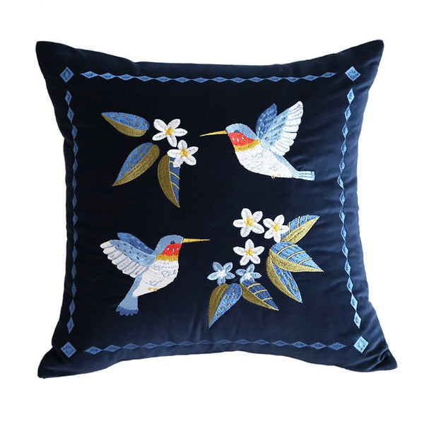 Decorative Pillow Arrangement Ideas for Couch, Vintage Decorative Pillows, Embroidered Birds Cushion, Decorative Pillows for Couch, Modern Throw Pillows for Bedroom-Grace Painting Crafts