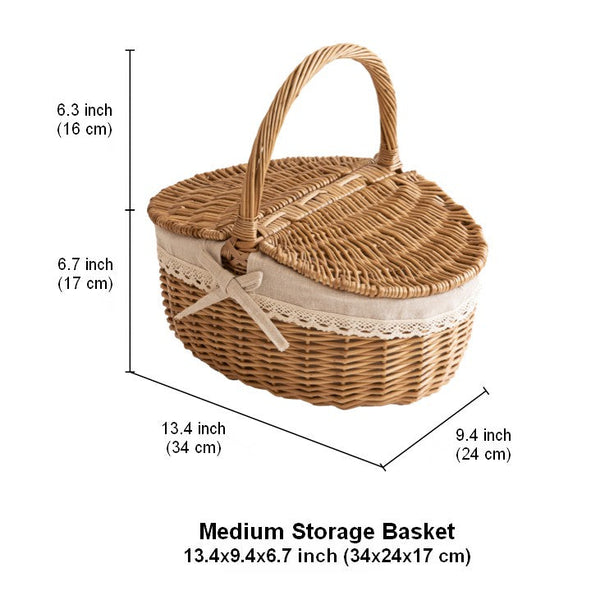 Picnic Storage Basket with Handle, Extra Large Kitchen Storage Baskets, Natural Hand-woven Wicker Storage Basket, Lovely Willow Weaving Baskets for Vegetable, Natural Fruit Storage Baskets-Grace Painting Crafts