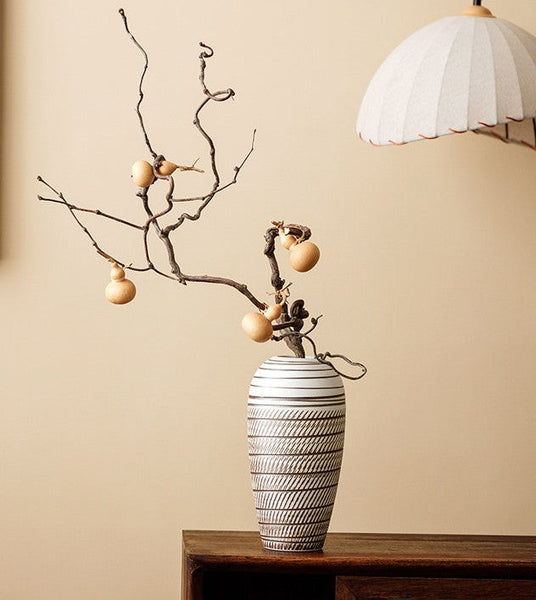 Centerpiece on Dining Table, Large Flower Vase on Table, Modern Bouquet Flower Vases, Handmade Pottery Flower Vases Urn, Water Holding Flower Vases-Grace Painting Crafts