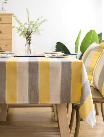 Kitchen Rectangular Table Covers, Yellow Stripe Cotton and Linen Tablecloths, Rectangular Tablecloth for Oval Table, Modern Table Cloths for Dining Room-Grace Painting Crafts