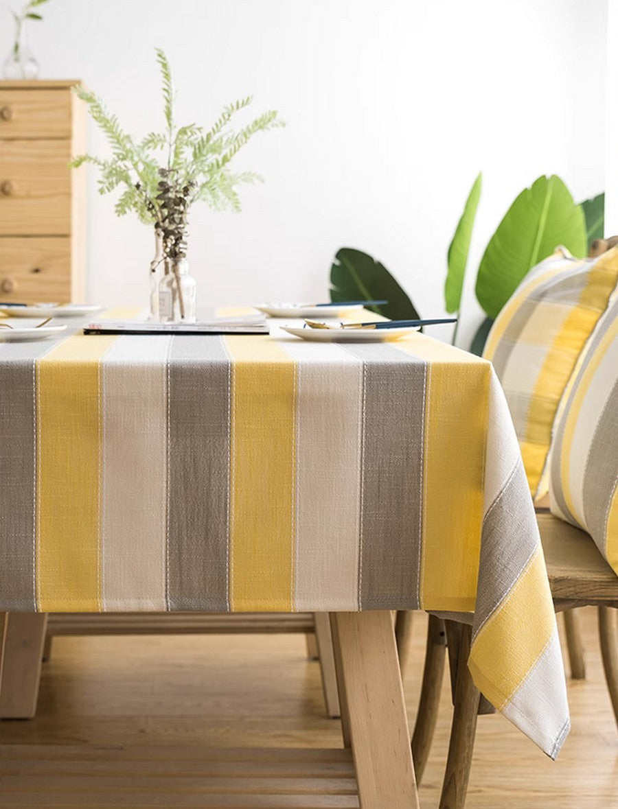 Yellow Stripe Cotton and Linen Tablecloths, Rectangular Tablecloth for Oval Table, Kitchen Rectangular Table Covers, Modern Table Cloths for Dining Room-Grace Painting Crafts