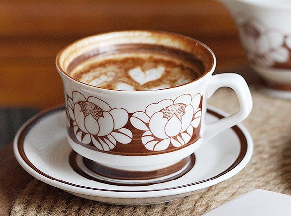 Elegant Ceramic Coffee Cups, Flower Porcelain Tea Cup Saucer Set, Beautiful British Tea Cups, Traditional English Tea Cup and Saucer-Grace Painting Crafts