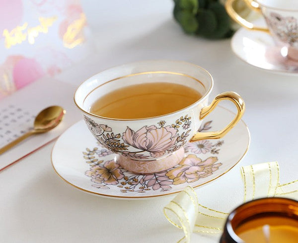 Elegant Ceramic Coffee Cups, Afternoon British Tea Cups, Unique Iris Flower Tea Cup and Saucer in Gift Box, Royal Porcelain Tea Cup Set-Grace Painting Crafts