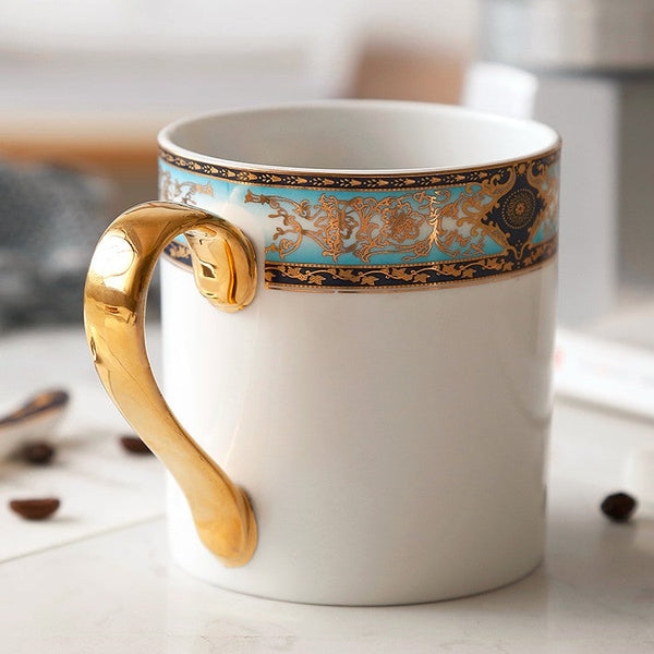 Elegant Ceramic Coffee Mug, Beautiful British Tea Cups, Large Royal Bone China Porcelain Mug, Large Capacity Ceramic Mugs for Office-Grace Painting Crafts