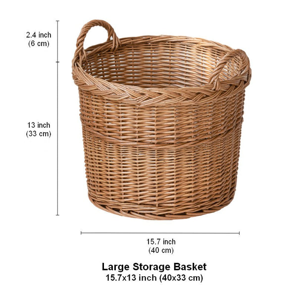 Round Storage Basket for Clothes, Natural Hand-woven Wicker Storage Basket for Clothes, Extra Large Kitchen Storage Baskets, Willow Weaving Baskets for Clothes-Grace Painting Crafts