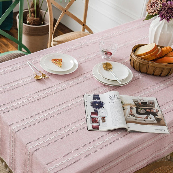 Rectangular Tablecloth for Oval Table, Modern Pink Table Cloths for Dining Room, Kitchen Rectangular Table Covers, Farmhouse Cotton and Linen Table Cloth-Grace Painting Crafts