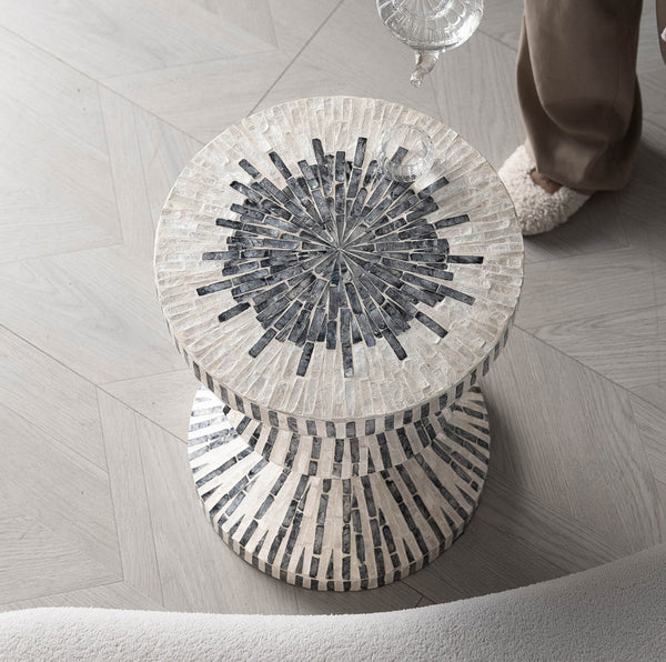 Shell Small Sofa Side Table, Bedside Small Side Table, Portable Casual Side Table, Contemporary Round Side Table, Creative Coffee Table-Grace Painting Crafts