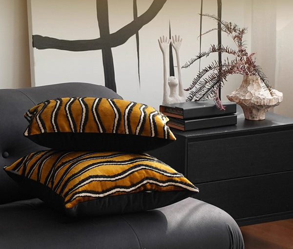 Golden Contemporary Pillows, Abstract Decorative Throw Pillows, Square Modern Throw Pillows for Couch, Large Simple Throw Pillow for Interior Design-Grace Painting Crafts