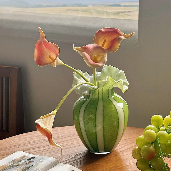 Modern Glass Flower Vases, Green Glass Flower Vases, Bud Vases, Water Holding Flower Vases, Handmade Flower Vases on Table-Grace Painting Crafts