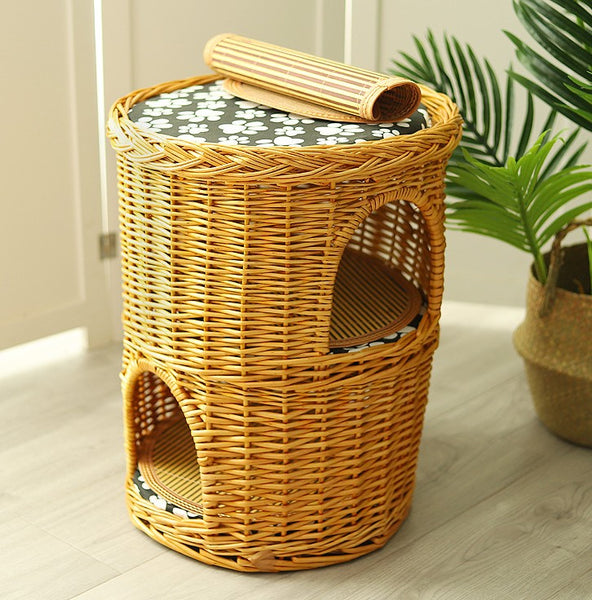 Triple-Layer Cat Bed, Large Cat House Basket with Washable Cushion for Indoor Cats and Dogs-Grace Painting Crafts