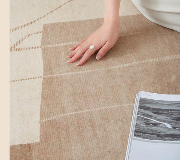 Contemporary Modern Rugs Next to Bed, Geometric Modern Rugs under Dining Room Table, Brown Modern Carpets for Office, Abstract Modern Rugs for Living Room-Grace Painting Crafts