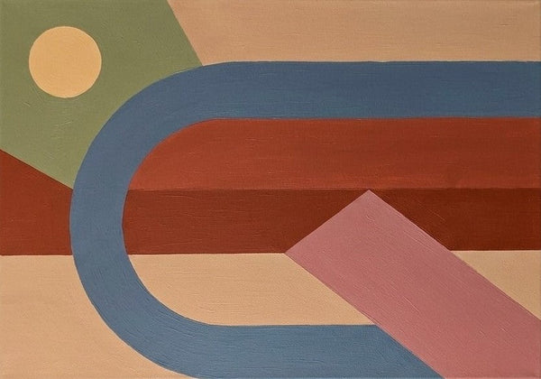 Original Canvas Paintings, Brown Red, Blue, Sage Green Color, Geometric Pattern Abtract Art for Mid Century Modern Living Room-Grace Painting Crafts