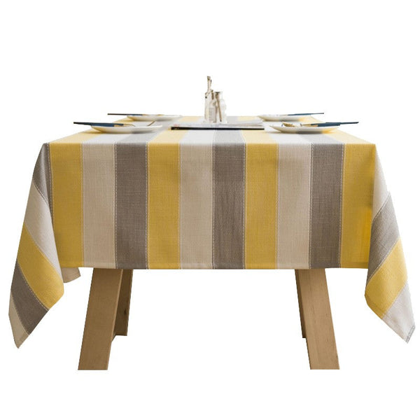 Yellow Stripe Cotton and Linen Tablecloths, Rectangular Tablecloth for Oval Table, Kitchen Rectangular Table Covers, Modern Table Cloths for Dining Room-Grace Painting Crafts