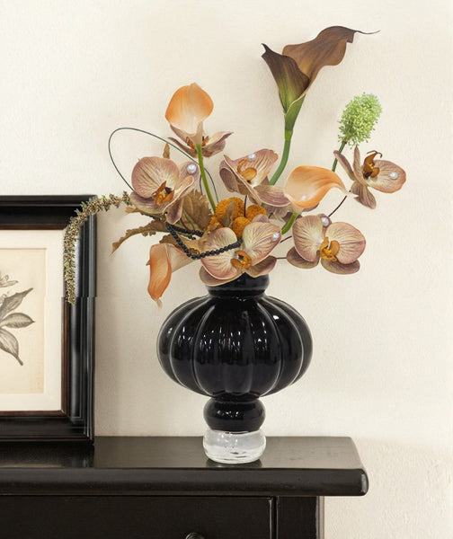 Unique Contemporary Vases for Modern Home Decor, Black Glass Bud Vases, Handmade Liuli Vases, Centerpiece Vases on Table, Black Glaze Vase-Grace Painting Crafts