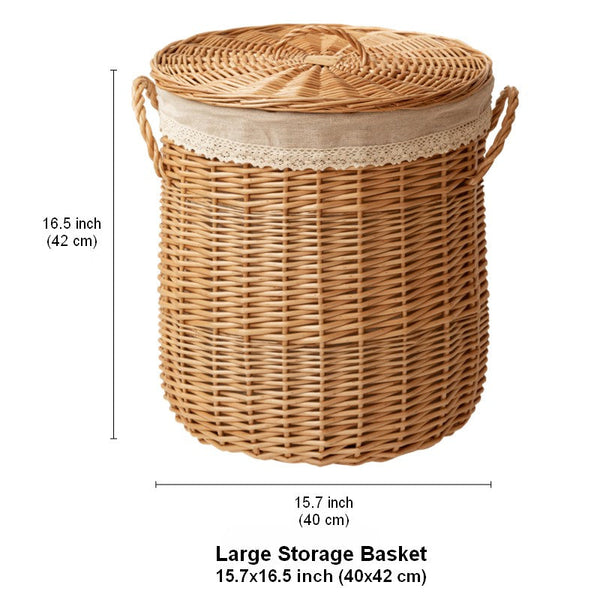 Hand-woven Wicker Storage Basket for Clothes, Large Round Storage Basket for Clothes, Willow Weaving Baskets for Clothes, Extra Large Kitchen Storage Baskets-Grace Painting Crafts