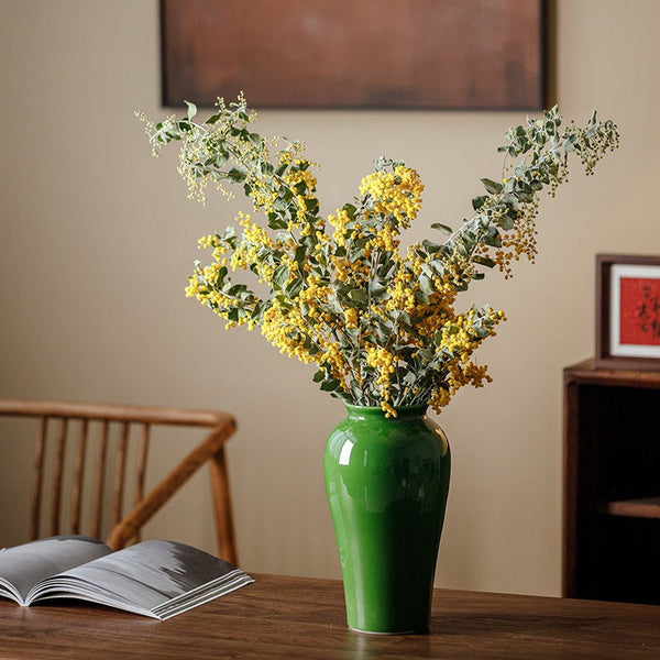 Handmade Water Holding Flower Vase, Centerpiece Ceramic Bud Vases, Green Porcelain Flower Vases, Vintage Flower Vases on Table-Grace Painting Crafts