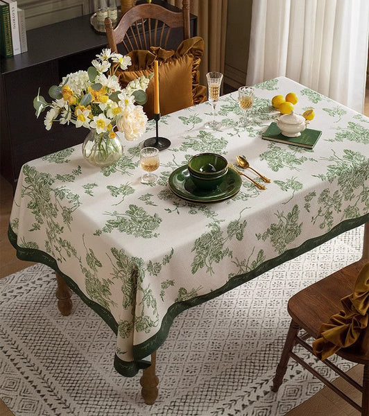 Chenille Flower Tablecloth for Dining Table, Elegant French Style Table Cover for Dining Room Table, Modern Rectangle Tablecloth for Oval Table-Grace Painting Crafts