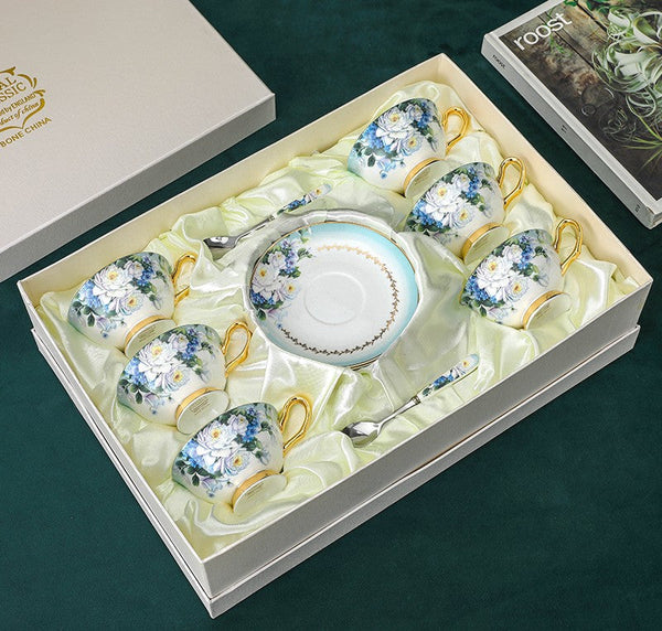 Elegant British Ceramic Coffee Cups, 7.4 oz Tea Cup and Saucer in Gift Box, Royal Porcelain Tea Cup Saucer Set, Rose Flower Pattern Ceramic Cups-Grace Painting Crafts