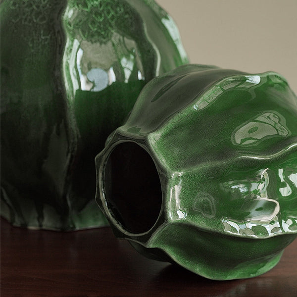 Large Contemporary Vases on Dining Table, Handmade Modern Flower Vase, Centerpiece Ceramic Bouquet Vases, Green Porcelain Vases for Modern Home Decor-Grace Painting Crafts