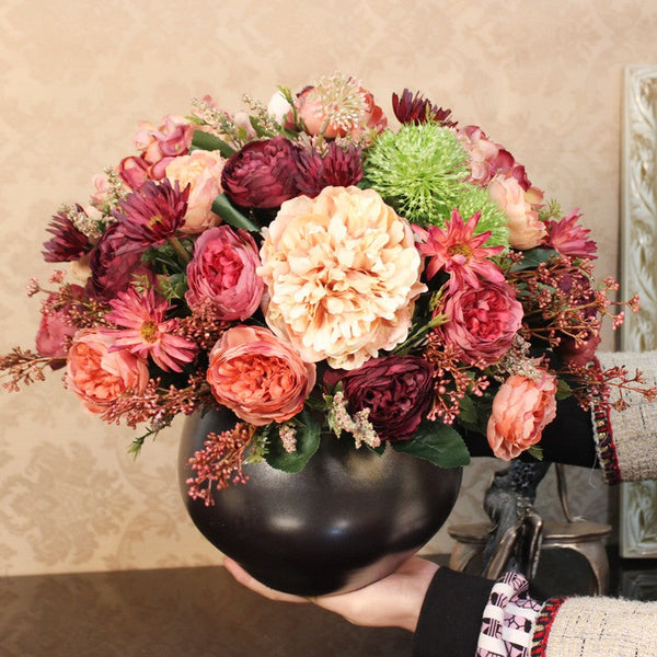 Large Bunch of Autumn Flowers Arrangement, Peony Faux Silk Floral Bouquet Table Centerpiece, Amazing Artificial Floral Arrangement for Dining Room-Grace Painting Crafts